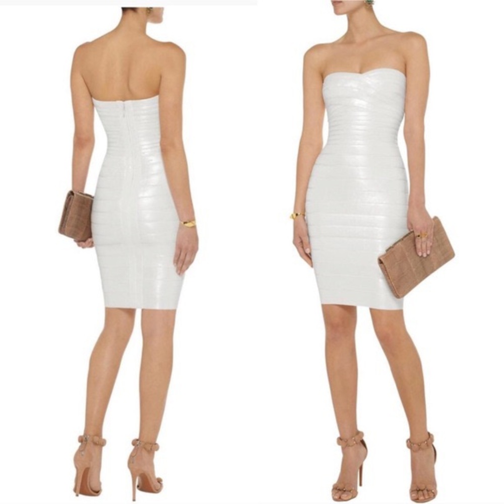 Herve Leger Nazik Strapless Sequin (White, size M)